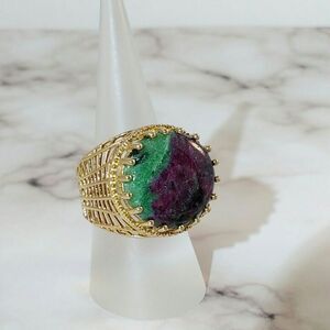 Ruby Zoisite 21 Carats Ring 14k YG over Silver Size 7